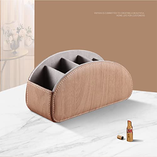 All-in-One Leather TV Remote Control Holder With 5 Compartments Nightstand Desktop DVD Media Player Remote Caddy Storage Box Organizer Tray For Makeup Brush Pen Stationary Table Controllers - view 6