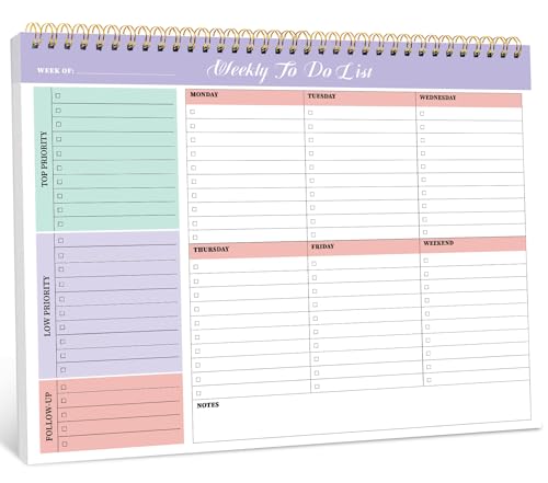 Weekly To Do List Notepad, Undated Weekly Planner Pad, 8.5" x 11"