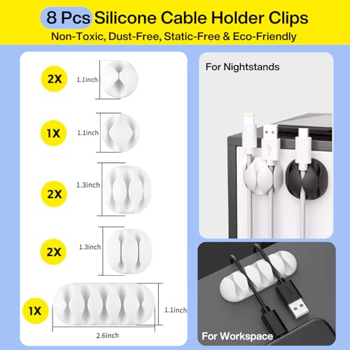[313Pcs] Cable Management Kit, Reusable Computer Desk Cord Organizer, White - view 3