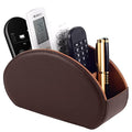 Tv Remote Holder Tray with 5 Compartment,PU Leather Remote Control Holder/Caddy,Placed Media Remote Storage Box/Glasses/Makeup Brush/Office Products/Desktop Organizers Nightstand Decoration (Brown)