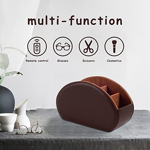 Tv Remote Holder Tray with 5 Compartment,PU Leather Remote Control Holder/Caddy,Placed Media Remote Storage Box/Glasses/Makeup Brush/Office Products/Desktop Organizers Nightstand Decoration (Brown) - view 5