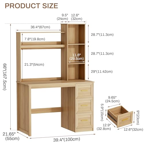 40” Home Office Desk with Hutch and Drawers, Walnut - view 2