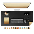 Double-Sided Desk Pad, 31.5"x15.7"Leather Desk Mat, Eco Cork Desk Pad Protector,Large Mouse Pad,Waterproof Desk Blotter for Office/Home(Black)