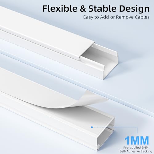 Cord Hider for Wall Mounted TV, 57in Paintable Cable Cover System, Self-Adhesive Cable Management Raceway Kit Hides 2-3 Wires, Baseboard Wire Hider Easy Installation, W 0.95 H 0.55in, White - view 3