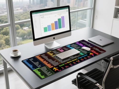 Excel Shortcuts Cheat Sheet Desk Pad Mat– 35.4x15.7 Inches Large Mouse Pad with Non-Slip Rubber Base, Quick Reference Guide for Office & Home - view 7