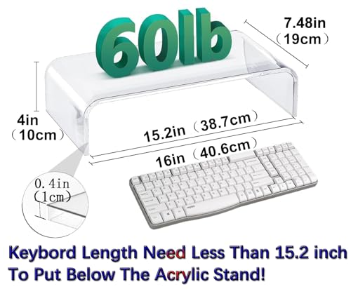 Clear Monitor Stand Riser, Computer Monitor Stand/Acrylic Monitor Riser for Home Office Laptop, PC Desk Stand for Keyboard Storage & Multi-Media Laptop Printer TV Screen (14"/7.1"/3.6") - view 4