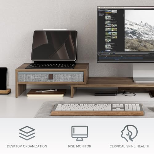 Triple Monitor Stand with Storage Drawer, Adjustable Length and Angle - view 5