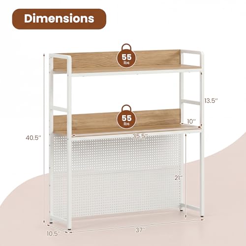 Desktop Bookshelf, Multipurpose 2-Tier Desk Hutch with Pegboard, Industrial Countertop Storage Organizer Rack for up to 32" Computer Monitor, Hutch for Dorm Home Office (Natural) - view 3