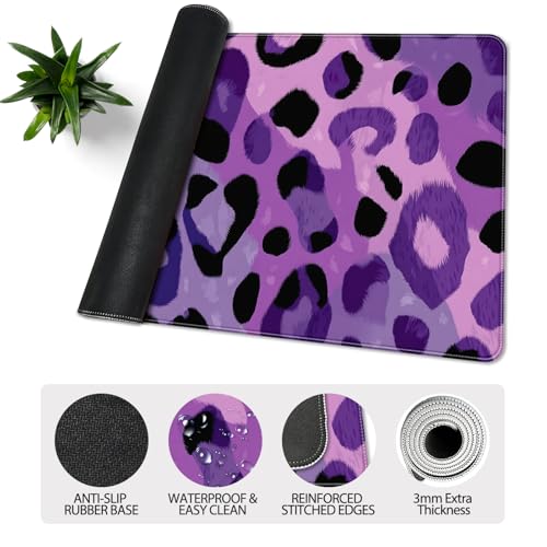 35.4 x 15.7 in, XXL Large Mouse Pad for Desk, Extended Keyboard Mouse Mat for Computer Office, Big Mouse pad with Stitched Edges, Gaming Pc-Purple Leopard Print - view 5