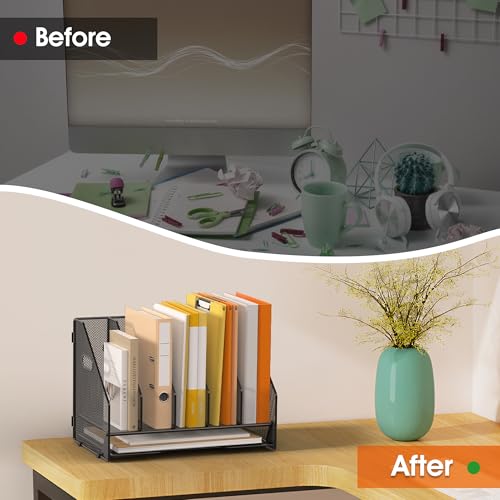 5 Vertical Mesh Desk Organizer with Paper Letter Tray, Black - view 3