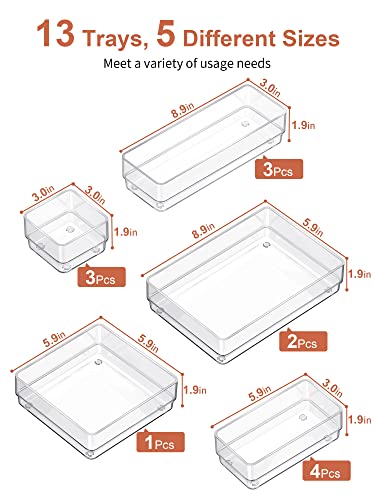 13 PCS Drawer Organizer 5-Size Desk Makeup Drawer Organizer Clear - view 2