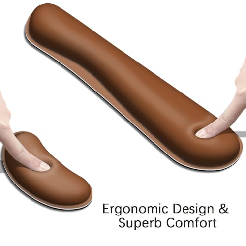 Desk Mat, Large Gaming Mouse Pad with Wrist Rest, 4 in1 XXL Mouse pad+Keyboard Wrist Rest+Mouse Pad Wrist Support+Cup Coaster Set, Ergonomic Desk Pad for Home Office, Coffee Brown - view 3