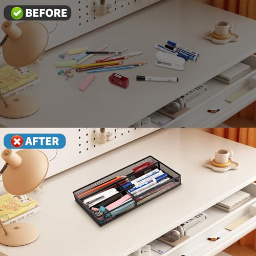 Desk Drawer Organizer Tray,Drawer Organizer for Office and Home,Desk Organizer with Drawers,4 Compartments,Non-Slip Desk Organizers and Accessories for Stationery Makeup School (Black) - view 6
