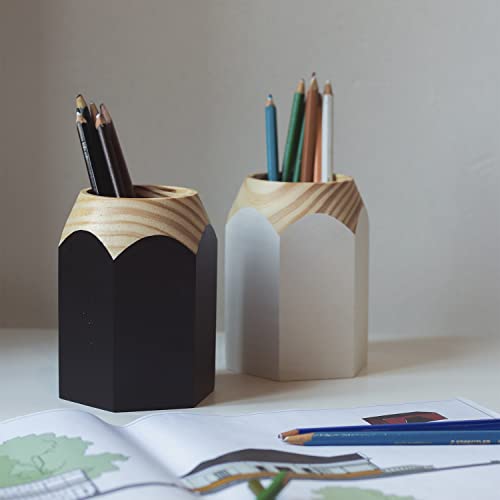 Sharpener Shaped Pen Holder – Black Solid Wood and Steel and Retro Design – Organizes Desk Accessories, Adds Charm to Workspaces, Great Gift – Fun Collection - view 5