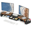 Desk Organizers and Accessories, Dual Monitor Stand Riser with Drawer and 2 Pen Holders, Desk Shelf Computer Racks & Printer Stand for Office Workspace Organizers, Desktop Organization (Rustic Brown)