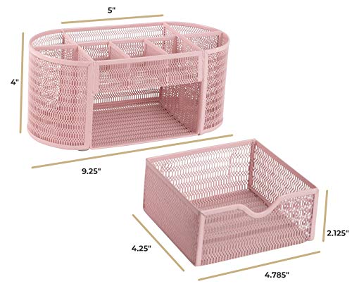 Pink Desk Organizers Metal Mesh Stationery Holder | Wire Mesh Desk Organizer with Compartments | Desk File Folder Organizer for Office Accessories - view 6