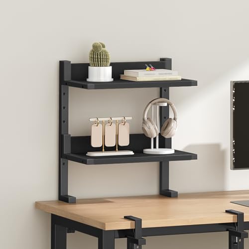 Clamp On Desk Shelf, 2-Tier Desktop Organizer, Space-Saving Desk Shelf with Adjustable Shelves, for Office, Study, Entertainment Accessories, Black BK32SJ01 - view 6