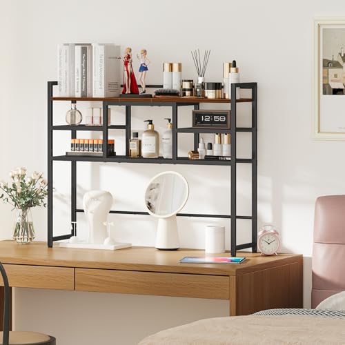 Desk Shelf, 38.6" Desktop Bookshelf, Desk Hutch Dorm, Countertop Storage Hutch with 5 Shelves for Computer Desk, Multipurpose Wood Desktop Display Organizer Rack for Home Office Dorm - view 5