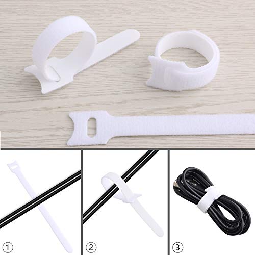 Reusable Cable Ties, 60 Pack Hook and Loop Cord Organizer Straps, White - view 6