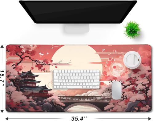 Japanese Large Gaming Mouse Pad with Stitched Edges, 35.4"x15.7" Large Extended Computer Pad, Mouse Pad Protector with Non-Slip Waterproof Rubber Base for Laptop Office Accessories, Sunset - view 5