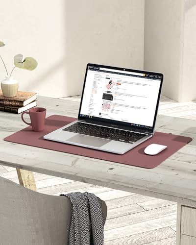 Non-Slip Leather Desk Pad, Waterproof Laptop Computer Desk Keyboard Mat, Table Protector Blotter Mat, Large Mouse Pad for Office/Work/Home/Decor(Dark Pink, 23.6" x 13.7") - view 6