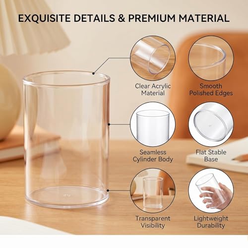 2Pcs 10x6.5cm Clear Acrylic Pen Holder, Round Cylinder Desktop Organizer, Multipurpose Storage Cup for Makeup Brushes, Stationery and Daily Small Items, for Home, School and Office Use - view 3