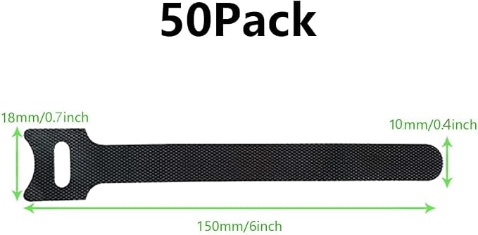 Cable Ties Reusable Black 50 Pack Cord Straps Hook and Loop Wire Wraps Keepers Clips Organizer Management Kit for tv pc Computer Charging Data Cables - view 3