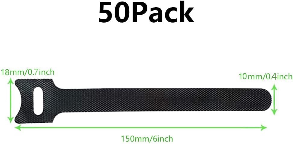 Cable Ties Reusable Black 50 Pack Cord Straps Hook and Loop Wire Wraps Keepers Clips Organizer Management Kit for tv pc Computer Charging Data Cables - view 3