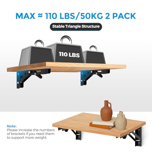 Matte Black Folding Shelf Brackets, 6 Inch, 2 Pack - view 4