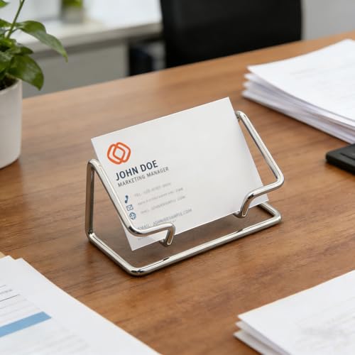2 Pack Silver Metal Business Card Holder, Desk Card Stand for Office Home - view 2