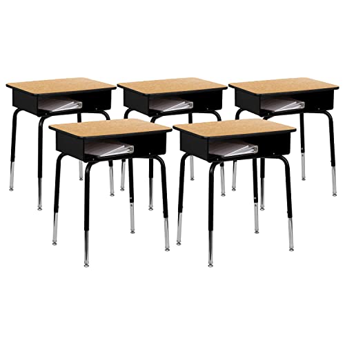 Metal Student Desk with Open Book Box, Natural, 5-Pack