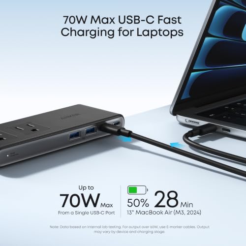 Nano Power Strip, Desk Clamp, 70W Max, 1500J Surge Protector, 2 USB C - view 3