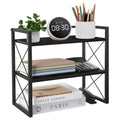 Desktop Shelf Organizer, 2 Tier Office Shelves, Wood Desk Organizer Storage Rack and Freestanding Display Shelf for Office, Dormitory, Home(Black)