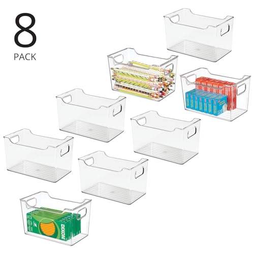 Deep Plastic Office Storage Bins with Handles for Organization in Filing Cabinet, Closet, or Desk Drawers, Organizer for Notes, Pens, Pencils, and Staples - Ligne Collection - 8 Pack - Clear - view 2