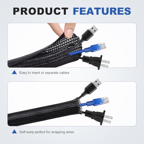 1 Inch 8ft Cable Management Loom Sleeve Cord Protector Wire Wrap Cover - view 3