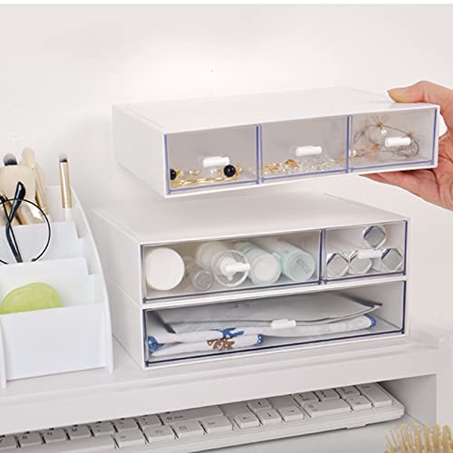 Desk Organizer-Stackable Storage Drawers, Plastic Compact Desk Storage Box Perfect for Collection Small Item/Cosmetic Office Organizer - 3 drawers (White) - view 2