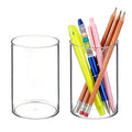 2Pcs 10x6.5cm Clear Acrylic Pen Holder, Round Cylinder Desktop Organizer, Multipurpose Storage Cup for Makeup Brushes, Stationery and Daily Small Items, for Home, School and Office Use