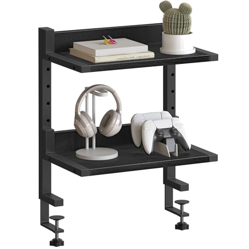 Clamp On Desk Shelf, 2-Tier Desktop Organizer, Space-Saving Desk Shelf with Adjustable Shelves, for Office, Study, Entertainment Accessories, Black BK32SJ01 - view 4