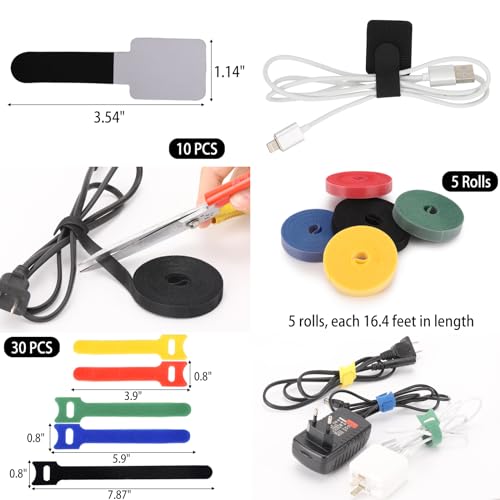 604 Pcs Cable Management Kit, 4 Cord Organizer Sleeve, 7 Cable Holder, 38 Adhesive Cord Clips, 40 Pcs+5 Roll Cable Organizer Straps 200 Cable Ties 300 Cable Wire Clips for PC TV Under Desk - view 4