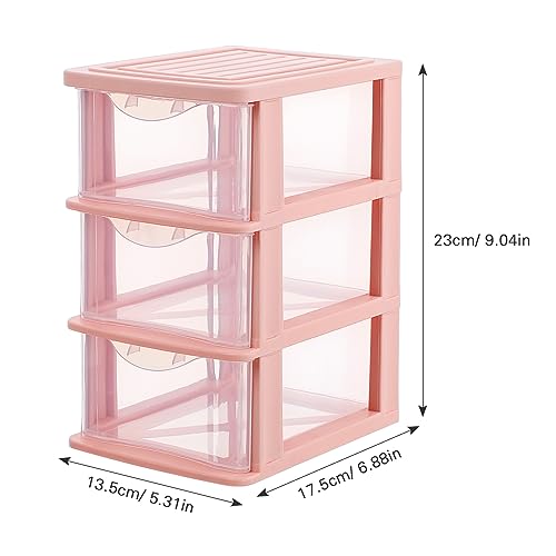 Pink Drawer Storage Box - 3 Drawer Plastic Organizer for Desk Makeup Stationery and Small Items - 9.05 X 6.88 X 5.31 Inch - view 3