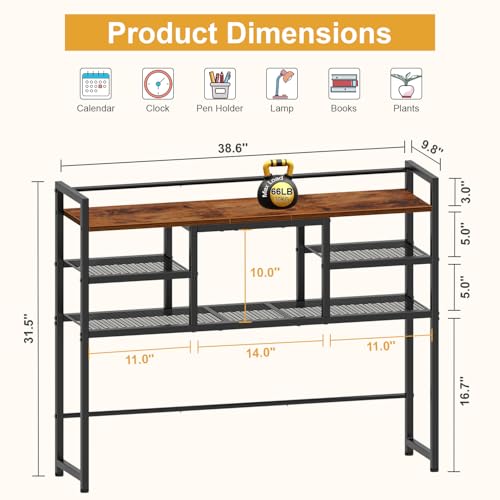 Desk Shelf, 38.6" Desktop Bookshelf, Desk Hutch Dorm, Countertop Storage Hutch with 5 Shelves for Computer Desk, Multipurpose Wood Desktop Display Organizer Rack for Home Office Dorm - view 3