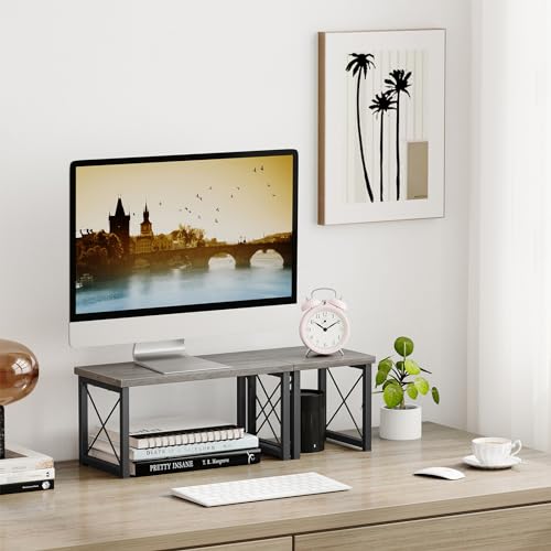Desk Shelf for Top of Desk, Wood Desktop Shelf, 2 Tier Adjustable Bookshelf Organizer, Freestanding Stackable Desk Stand Storage Organizers Kitchen Counter Display Rack - view 4