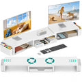 Desk Organizer and Accessories, Computer Monitor Stand Riser with Drawer and 2 Pen Holders, Laptop Stand, Office Desk Accessories for Office Supplies, White