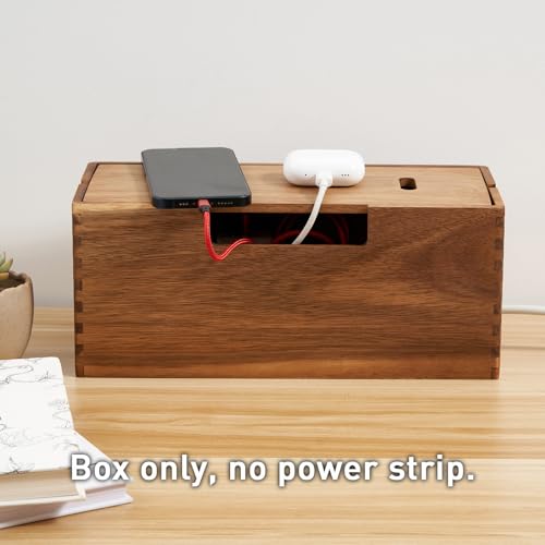 Acacia Wood Cable Management Box, Wooden Cord Hider & Organizer for Power Strip, Electrical Hiding, TV Wires, Desk & Floor Cables - Office Under Desk Cable Storage Box for Wire - view 5