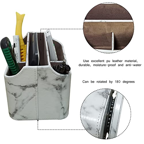PU Leather Remote Control Holder 360 Degree Rotating Desk Organizer/Caddy Storage Box for Remote Controllers,TV Guide, Mail, Electronics,Pen,Stationery and Media Storage white - view 5