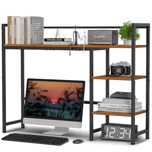 Desk Shelf, 38.6" Desktop Organizer Shelf, Desk Hutch for Computer Monitor, 4 Tier Desk Display Rack, Wood Desktop Bookshelf Storage Rack for Home Office Dorm, Rustic Brown