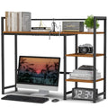 Desk Shelf, 38.6" Desktop Organizer Shelf, Desk Hutch for Computer Monitor, 4 Tier Desk Display Rack, Wood Desktop Bookshelf Storage Rack for Home Office Dorm, Rustic Brown
