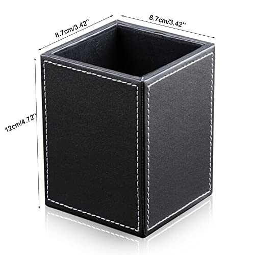 PU Leather Square Pens Pencils Holder Cup Desktop Stationery Organizer Case Office Accessories Container Box (black) - view 3