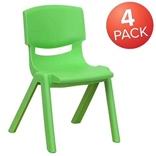 4 Pack Green Plastic Stackable School Chair with 12'' Seat Height - view 4