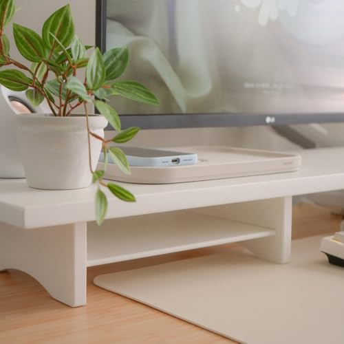 Bamboo Dual Monitor Stand Riser, 2-Tier Desk Shelf with Storage - view 5